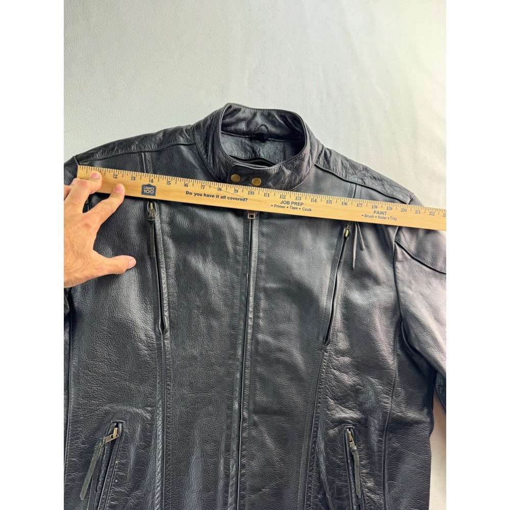 Mens Black Leather‎ Motorcycle Jacket Biker Style Quilted Accents Sz 46 NO LINER - Picture 16 of 16